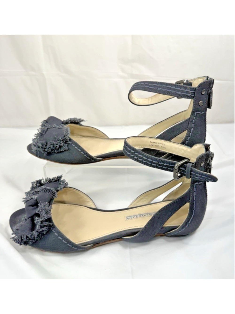 Vera Wang Lavender Canvas Bow Ankle Strap Flat Sandals Size 7.5M